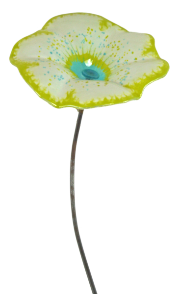 Zauberhafter Gartenstecker Glasblume weiß mit grünem Rand ca. 100 cm - Gartendekoration